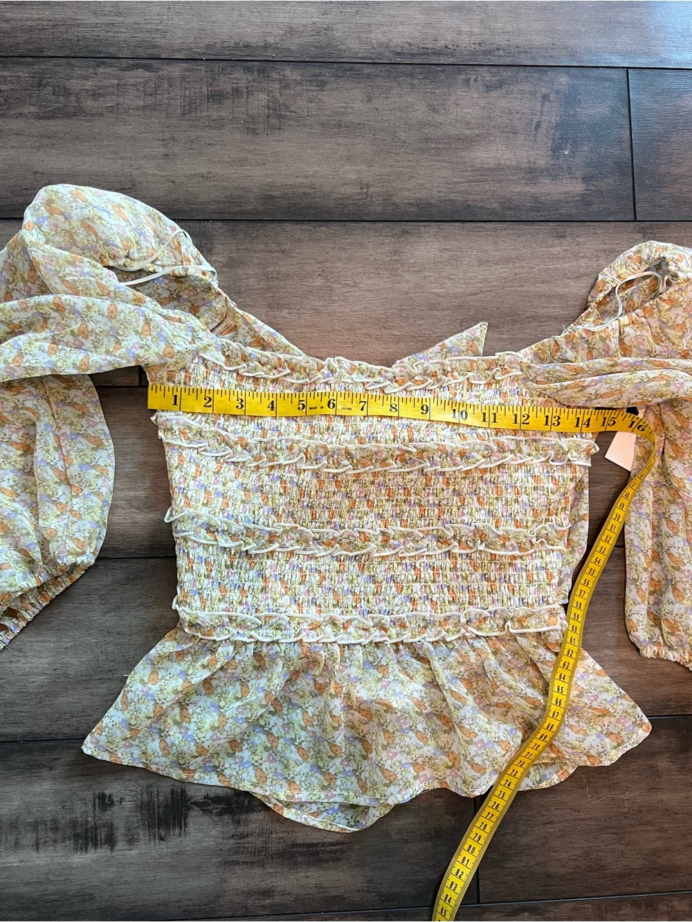 ASTR the Label Floral Smocked Top NWT Sheer Long Sleeve Cottagecore Blouse M - Picture 9 of 10